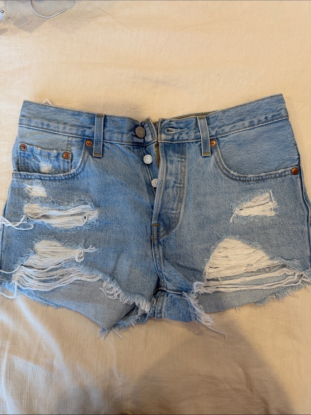 Levi's Light Blue Distressed High-Rise Denim Shorts